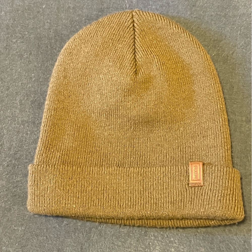 Brown Brixton beanie with leather tag